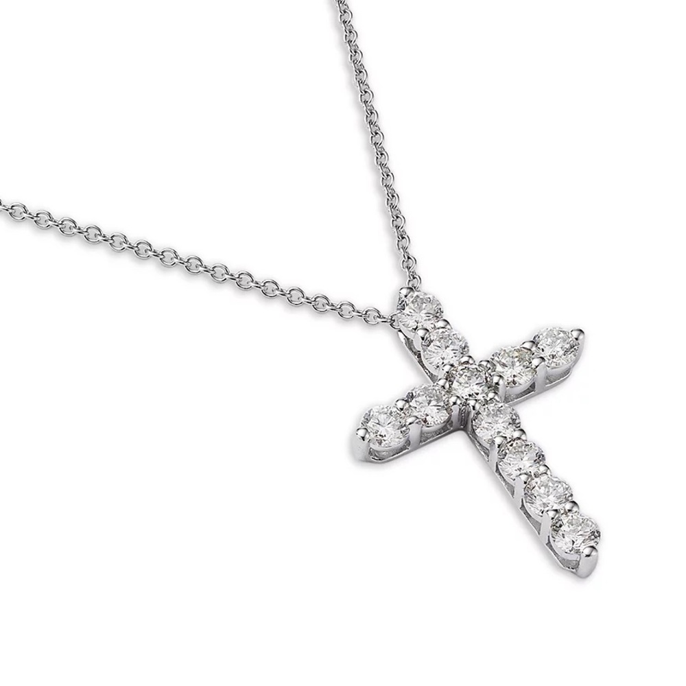 ❤️ Retails $4,900 - 14K White Gold Floating Diamond Cross Pendant Necklace